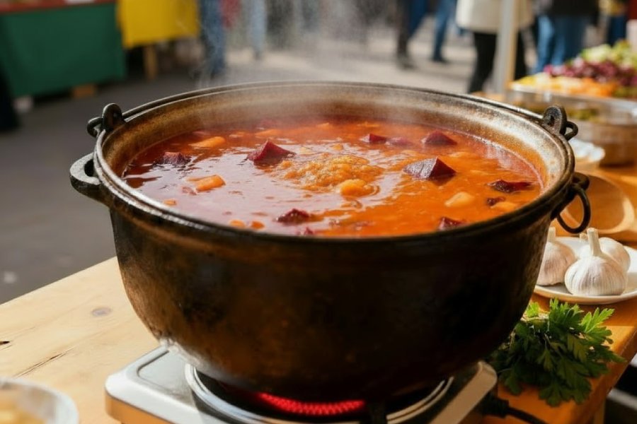 Мастер-класс по приготовлению борща на ярмарке в Геленджике